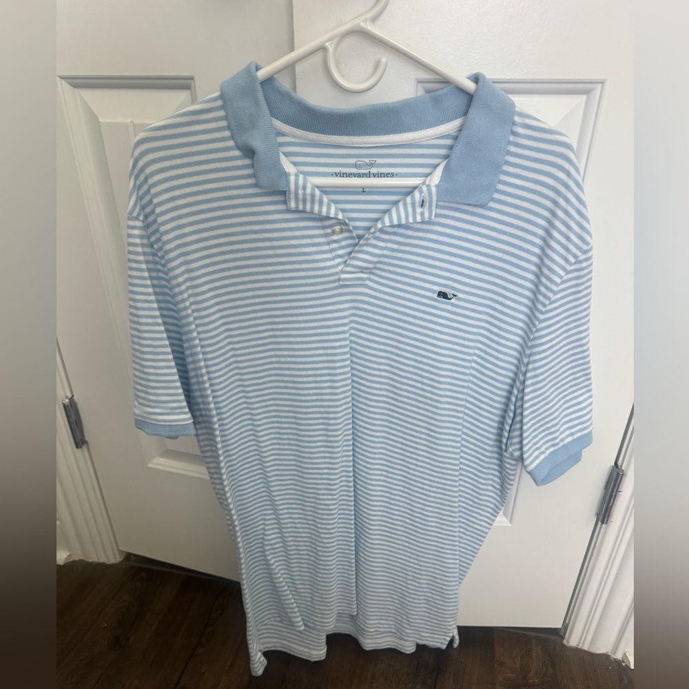 Vineyard Vines Light Blue and White Polo Shirt